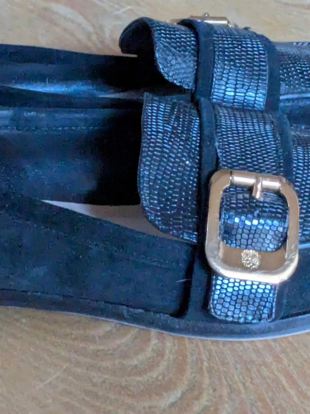 Vince Camuto Cenkanda Black Suede Loafers with Gold Buckle Size 6.5